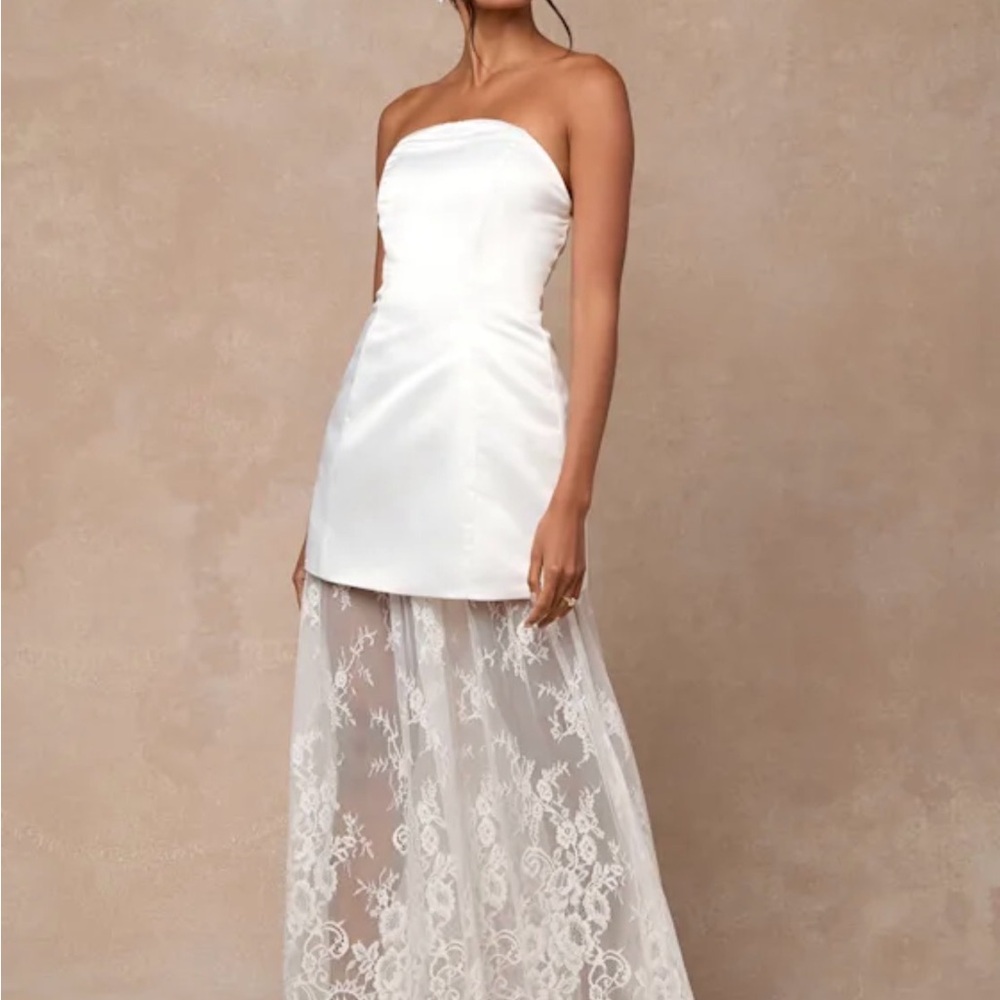 Lulu's White Strapless Lace Dress